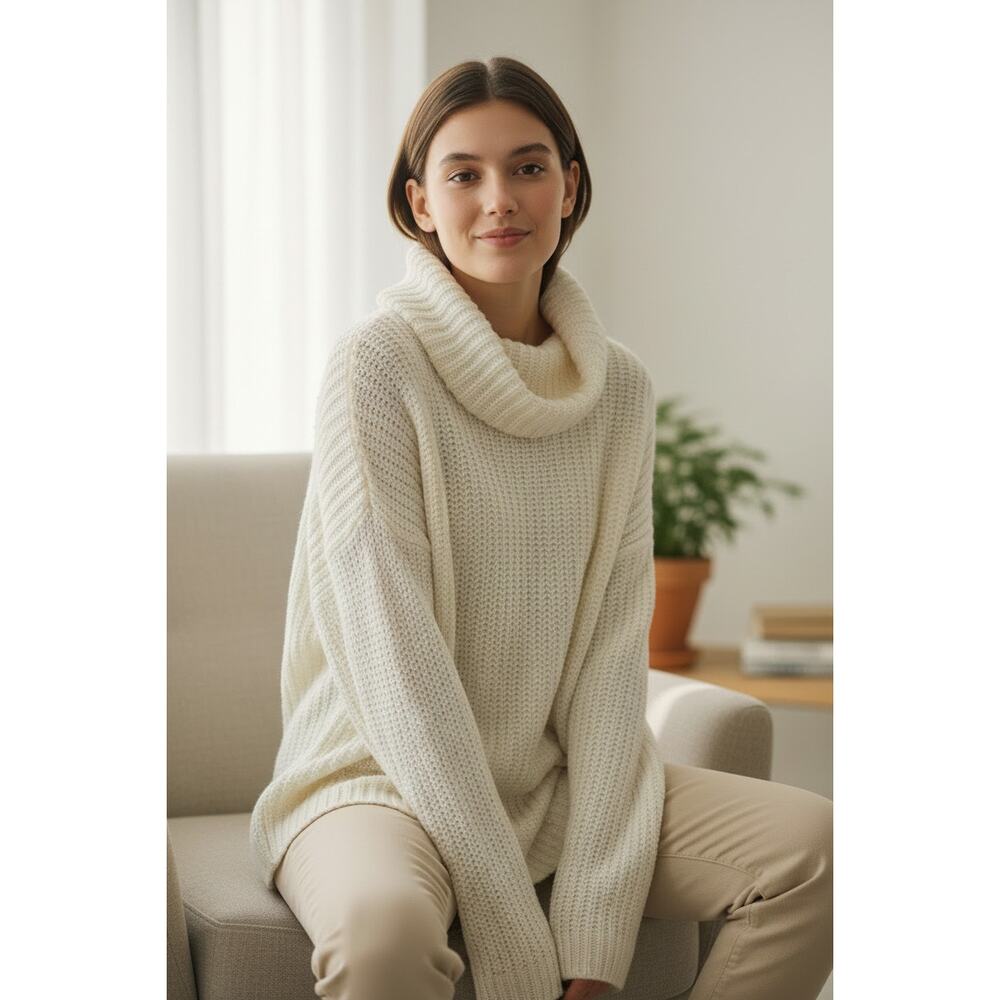 HAVEN WELL WITHIN Cowl Neck Soft Loose Knit Ivory Sweater - Size L